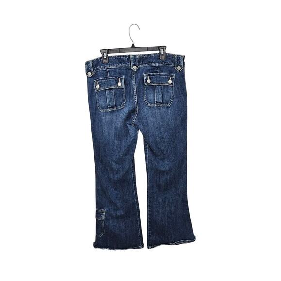 VNTG Y2K 2004 Old Navy Blue Jeans Ultra Low Waist Bootcut Denim Cargo Sz 16 XL - Picture 2 of 8